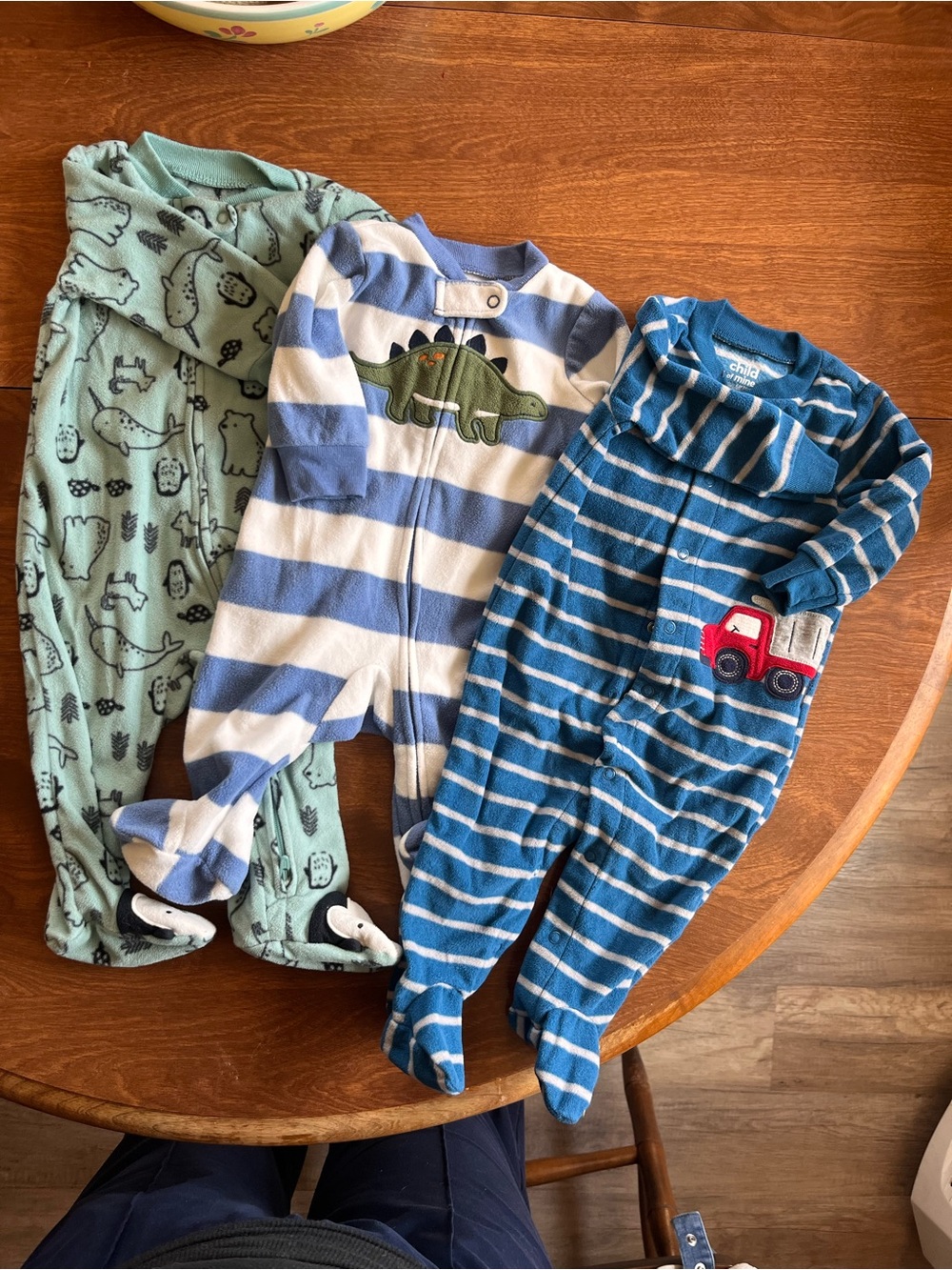 Carter's Blue & Green Striped and Dino Footed Pajama Bundle